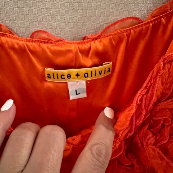 Alice + Olivia 100% SILK Chiffon Orange Sleeveless Bubble Dress SZ L - Picture 6 of 16